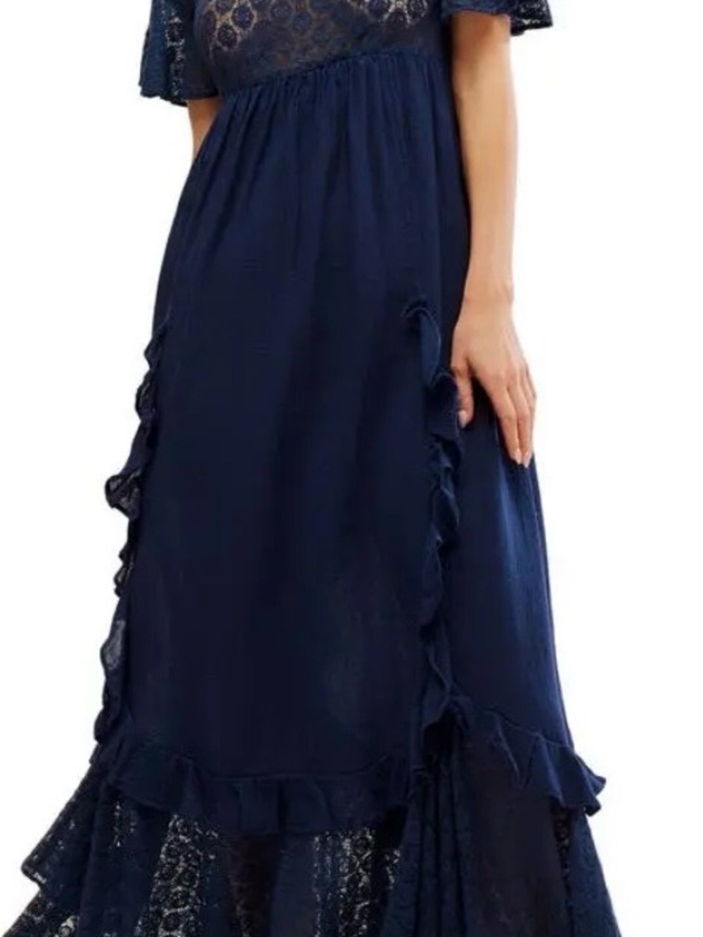 Free People Navy Blue Asymmetrical Midi Dress NWT large - Picture 7 of 13
